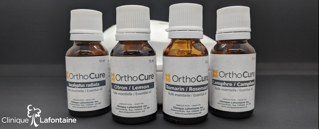 Bouteilles d'huiles essentielles utilisées en aromathérapie